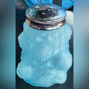 Frosted Shaker w/Rose Pattern, Blue, Vintage, EUC